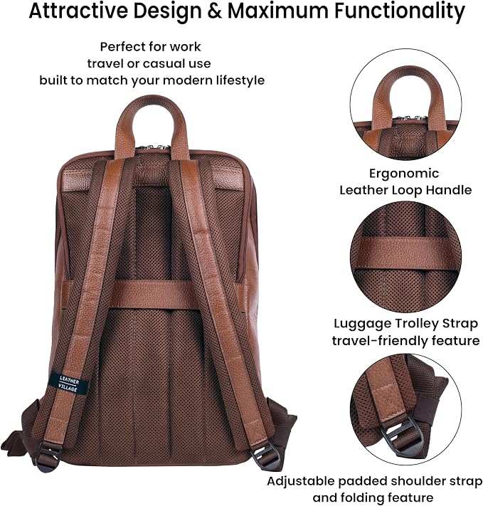 LEATHER VILLAGE Leather Laptop Backpack