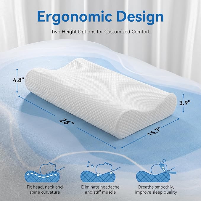 AM AEROMAX 26" Queen Size Contour Memory Foam Pillow, Cervical Pillow