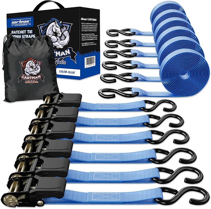 Cartman 1" x 15' Ratchet Tie Down up to 1500lbs 6pk in Carry Bag, Cargo Straps