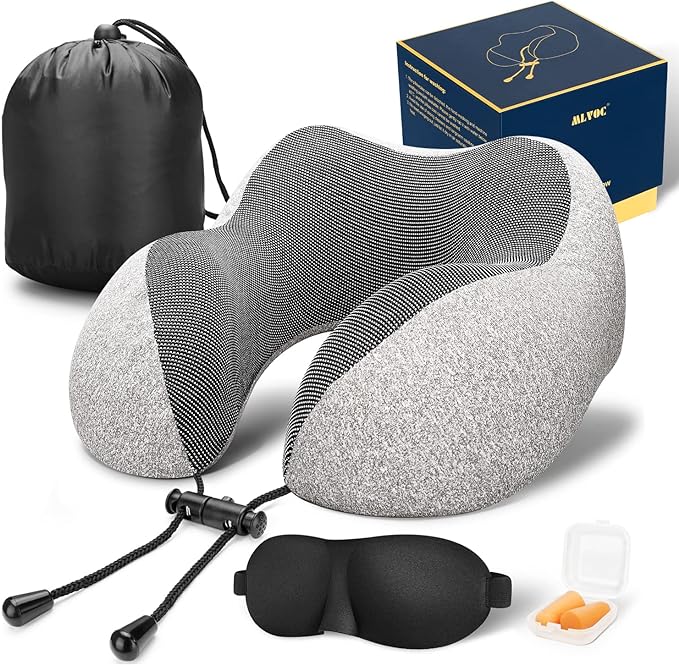 MLVOC Travel Pillow 100% Pure Memory Foam Neck Pillow, Comfortable & Breathable
