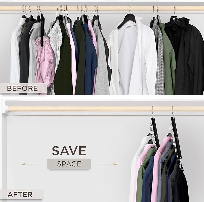 MORALVE Space Saving Hangers for Closet – 4 Pack European Beechwood 6-Tier
