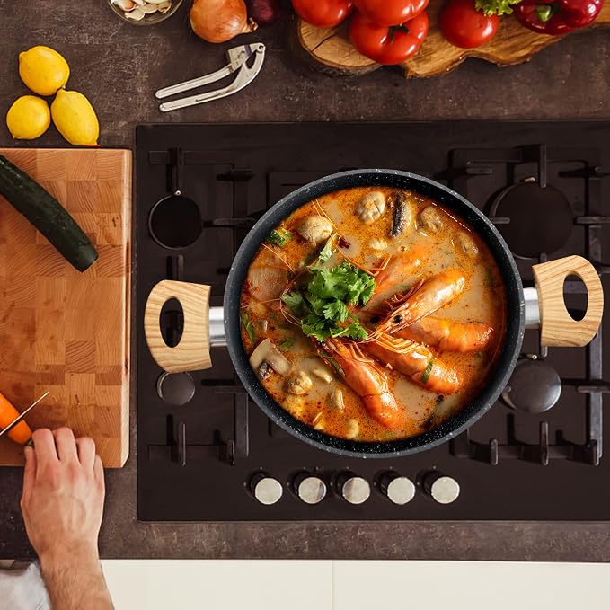 MAISON ARTS Pots and Pans Set Non Stick, 12 Piece Grey Granite Kitchen Cookware