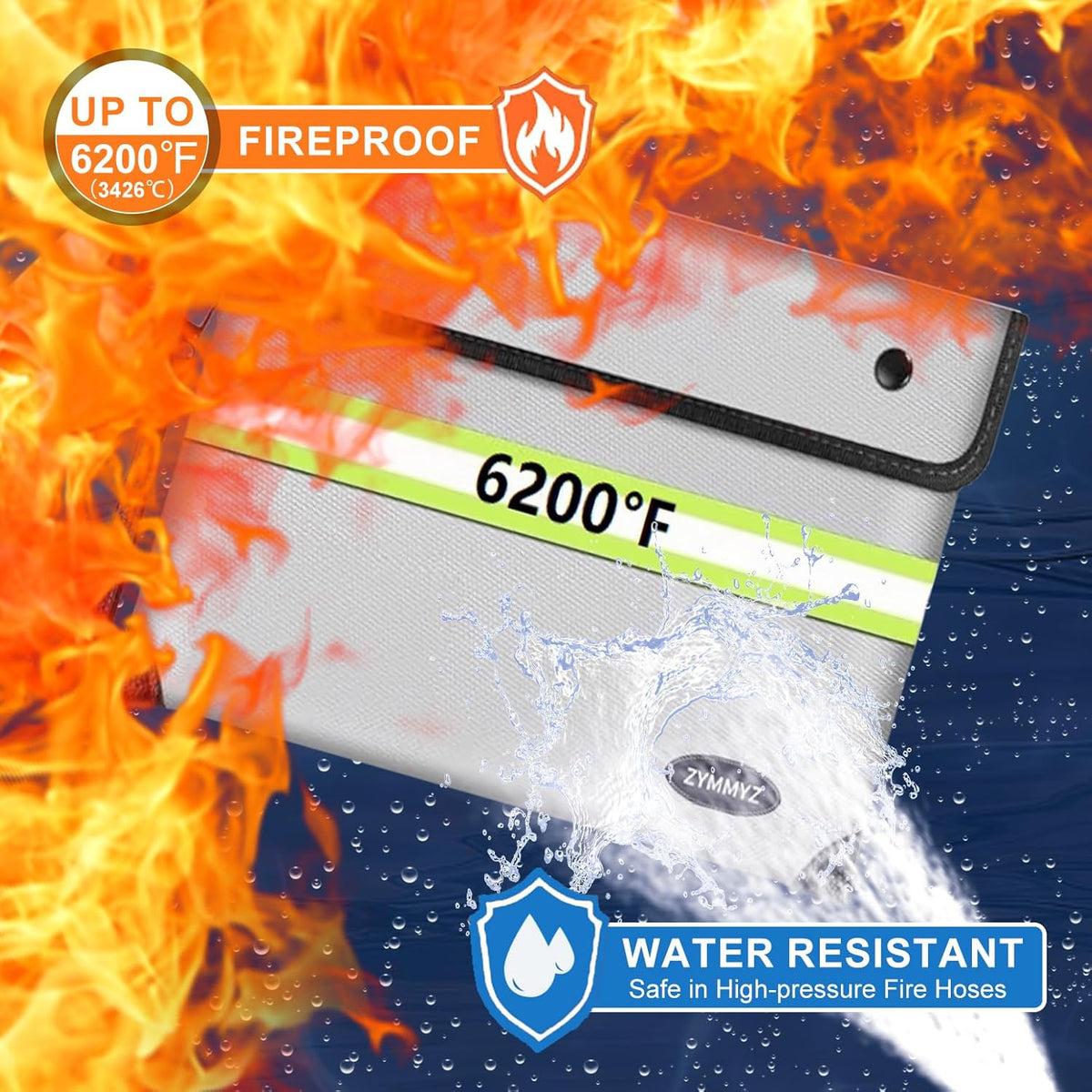 Upgraded Fireproof Document Bag with Waterproof Zipper,9 Layers of Heat Insulated Materials,6200°F Fireproof Money Bag for Cash,Valuables and Important Documents