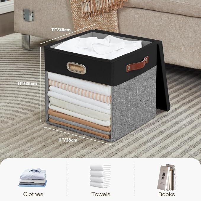 Fabric Storage Cubes with Clear Windows and Lids 11'' Foldable Storage Bins