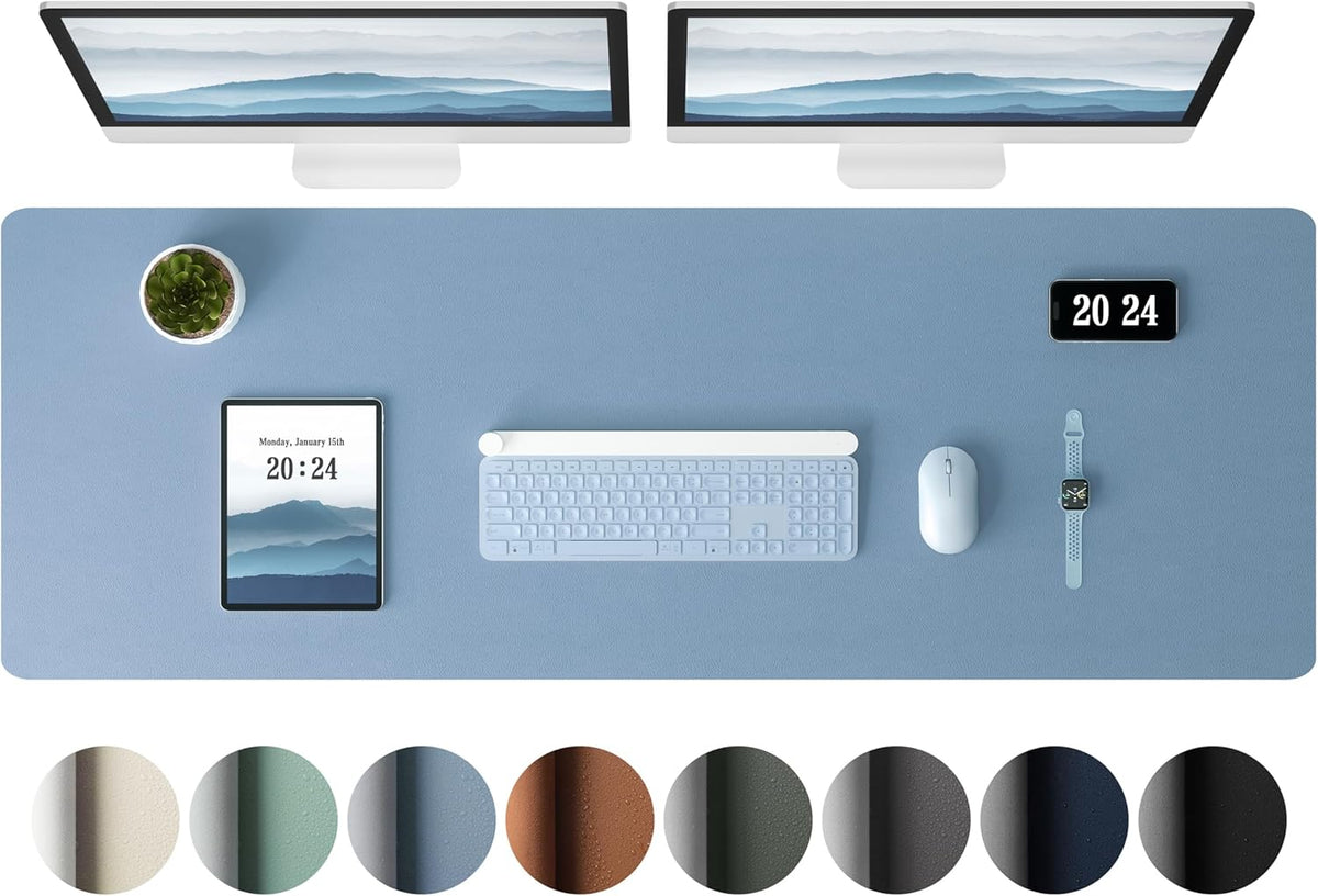 Aothia Leather Desk Pad Protector - Large Mouse Pad, Office Mat, Non-Slip PU Leather Blotter, Laptop Desk Pad, Waterproof Writing Pad for Office and Home (Denim Blue, 38" x 13.7")
