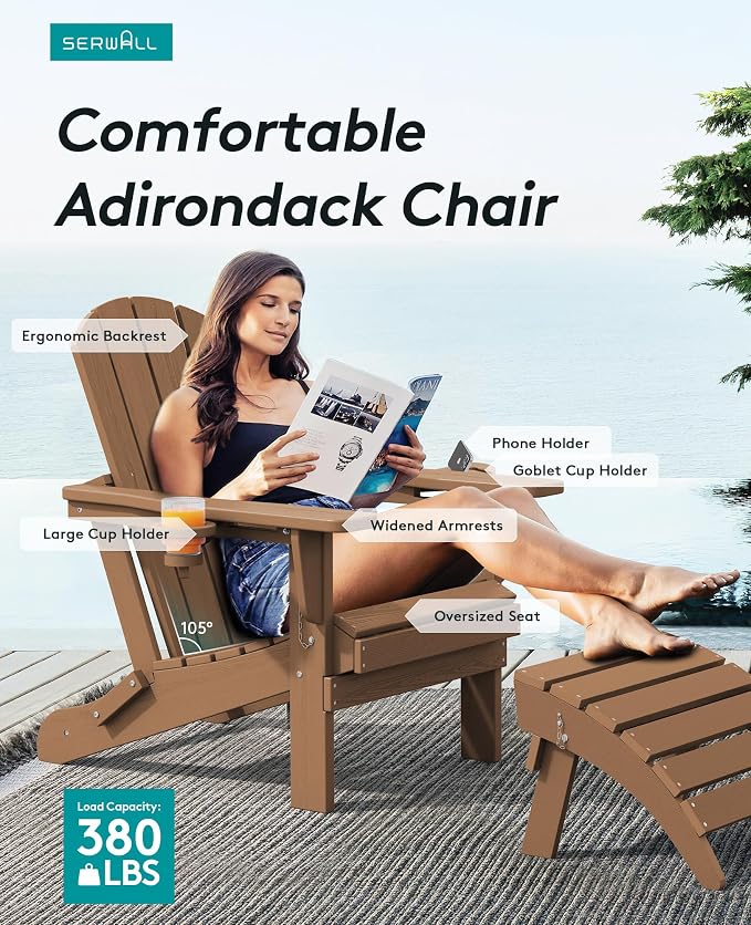 SERWALL Adirondack Chair with Cup Holders