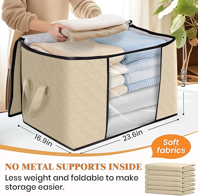 Fab totes 24 Gallons Clothes Storage, Foldable Thick Fabric Blanket Storage Bags