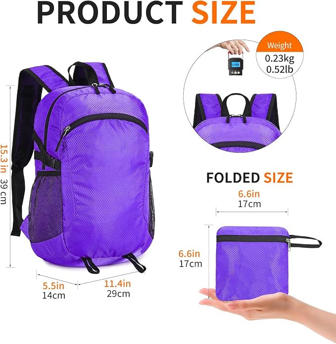 Small Hiking Daypack, 15L Water-Resistant Hiking Backpack Packable Lightweight