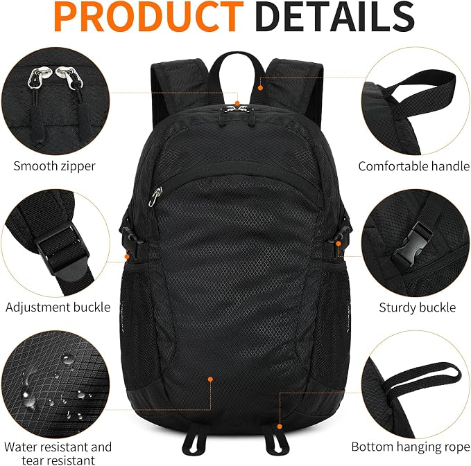 Small Hiking Daypack, 15L Water-Resistant Hiking Backpack Packable Lightweight