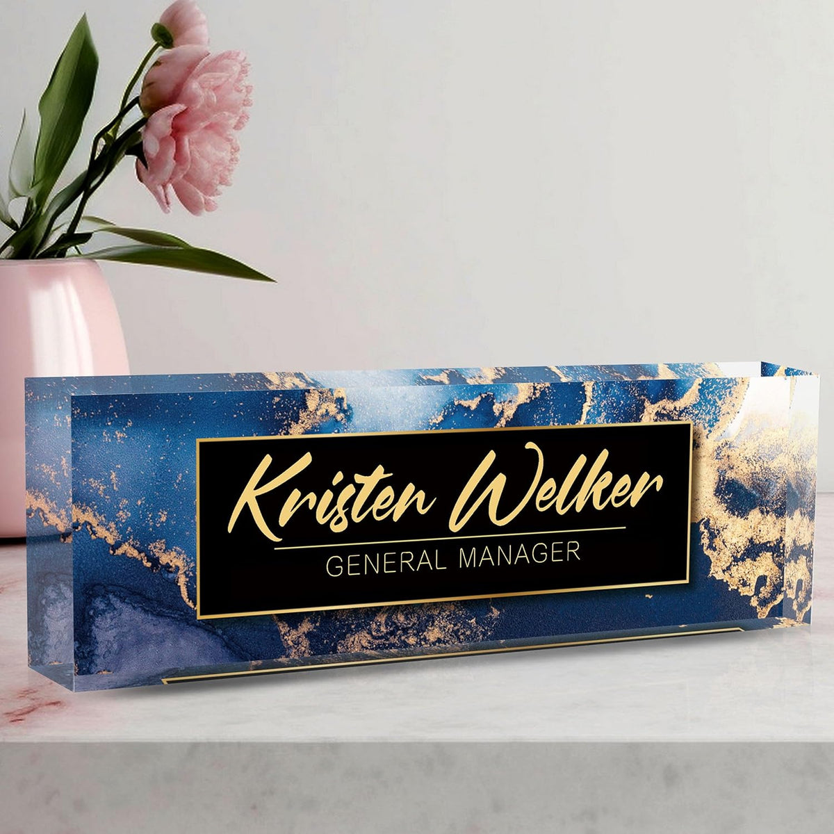 Desk Name Plate Personalized, Custom Name Plate for Desk, Office Desk Decor for Women and Men, Employee Appreciation Gifts Office Gifts for Boss, Manager, Teacher, Nurse (Blue Marble)