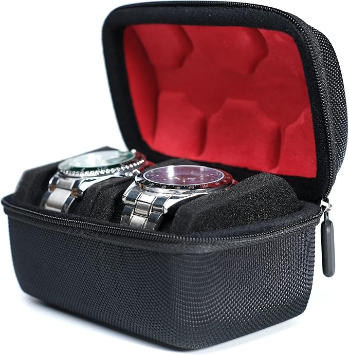 Hard Compact Watch Roll travel case, 2 Slots Portable holder and Organizer