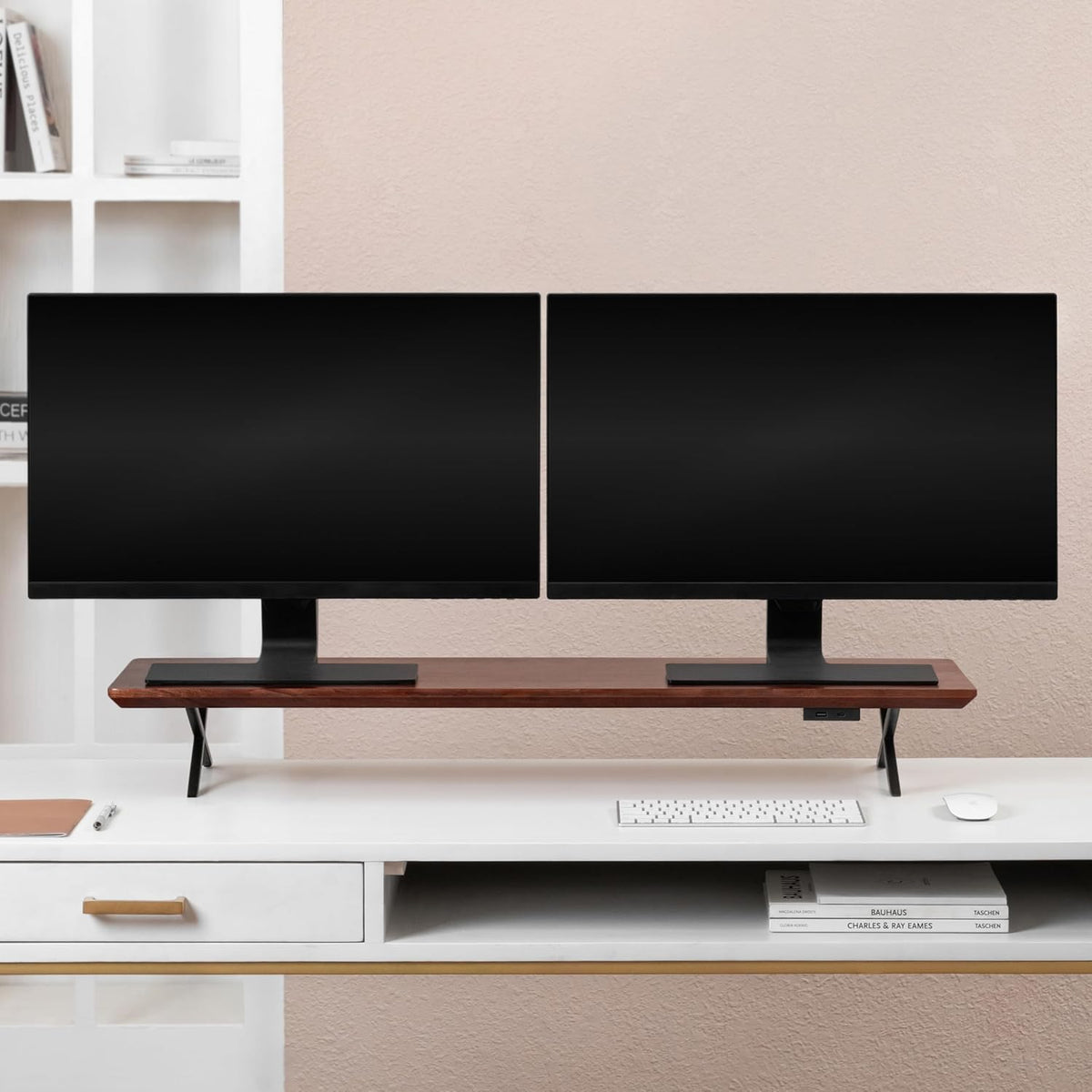 Anji Mountain Monitor Stand - Desktop Organizer & Laptop Riser, Ergonomic Monitor Riser, Space-Saving Monitor Stand for Desk, Durable Construction, Easy Assembly, Ideal for Home & Office,Walnut
