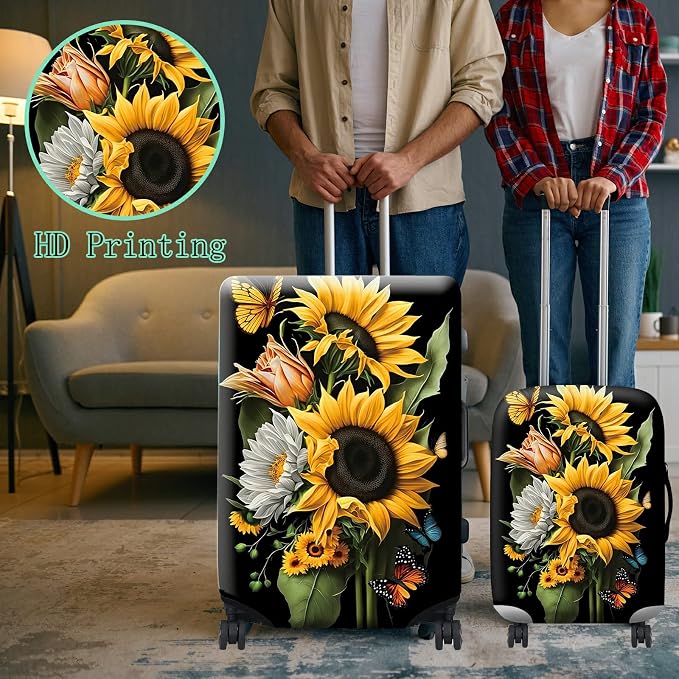 Suitcase Protector Plus 1 Luggage Tag, Sunflower Orchids Travel Suitcase Cover