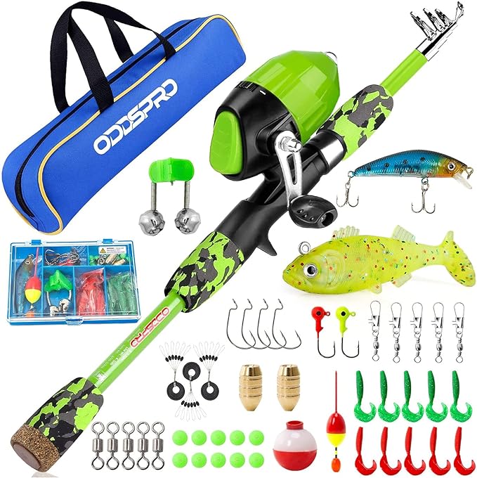 ODDSPRO Kids Fishing Pole Pink, Portable Telescopic Fishing Rod and Reel Combo