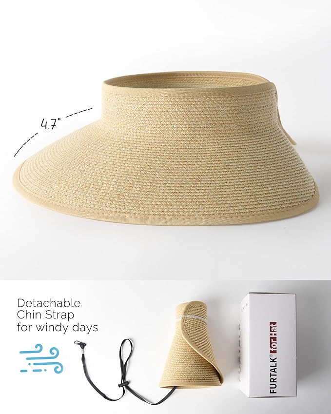 FURTALK Sun Hats for Women Wide Brim Beach Hat Straw Visor Ponytail Summer UV