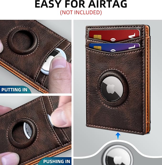 Airtag Wallet for Men- with Money Clip Gift Boxed, Magnetic Closure Slim