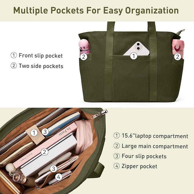 Tote Bag for Women with Zipper, Travel Tote Bags with Compartments Large