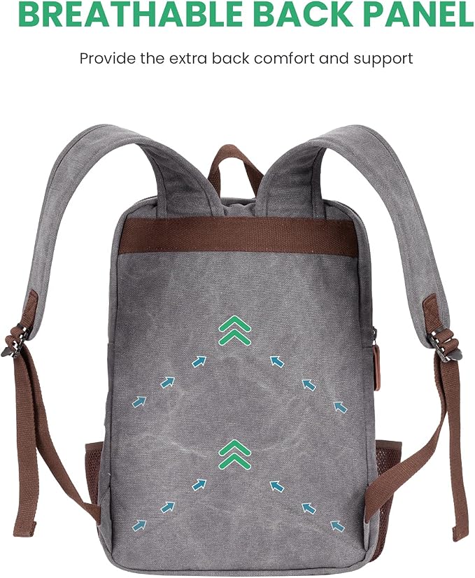 Modoker Vintage Backpack for Men Women, Canvas Bookpack Fits Most 15.6 Inches