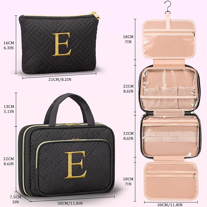 Gifts for Women, Initial Toiletry Makeup Bag Hanging Cosmetic Organizer