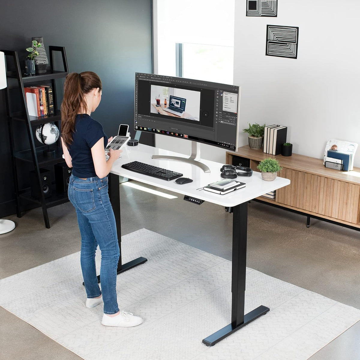VIVO Electric Dry Erase 60 x 24 in Standing Desk, Memory Height Adjustment, 1B Series, Whiteboard Top Black Frame, DESK-KIT-1B6WE