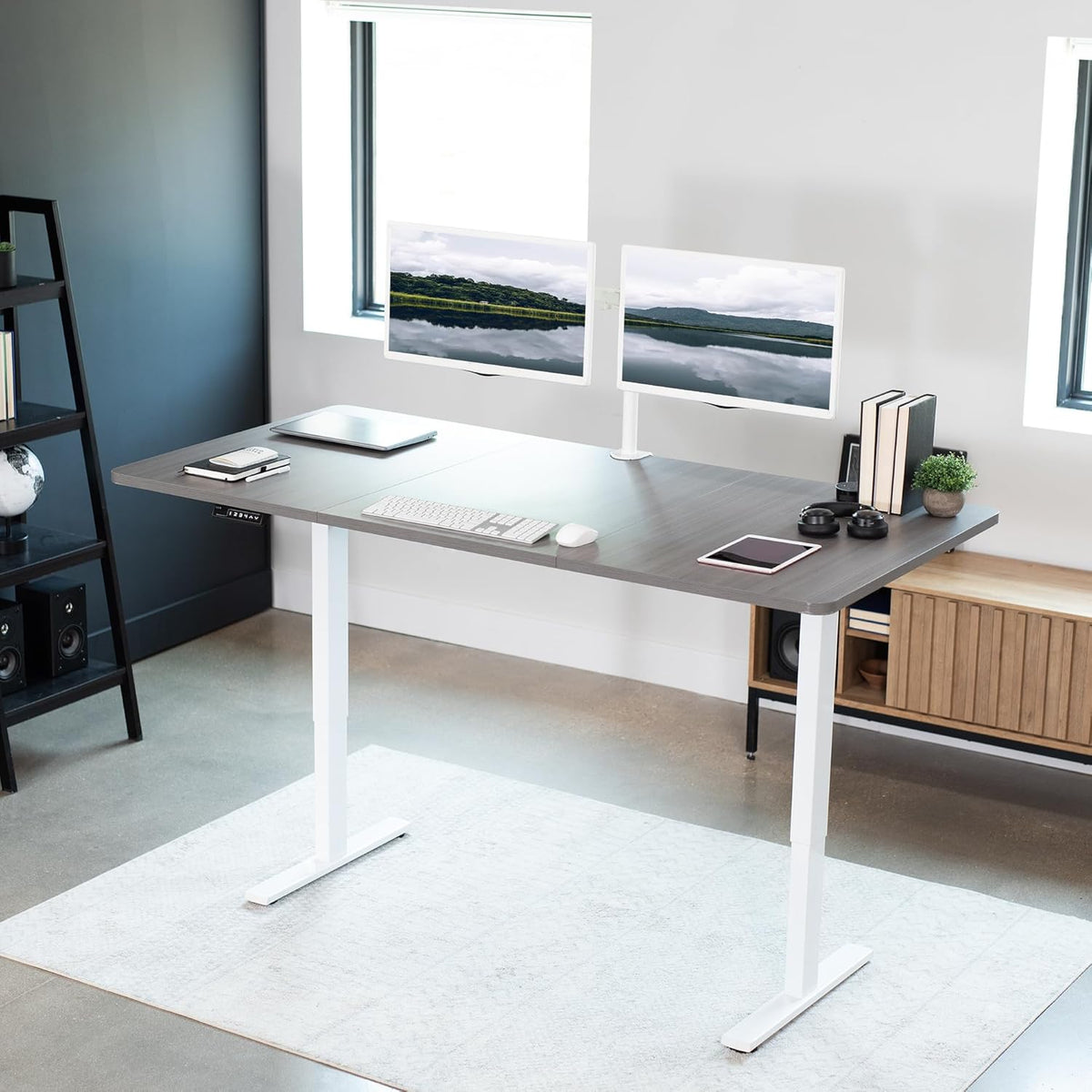 VIVO Electric 71 x 36 in Standing Desk, Memory Height Adjustment, 1B Series, Dark Gray Top White Frame, DESK-KIT-1W7G-36