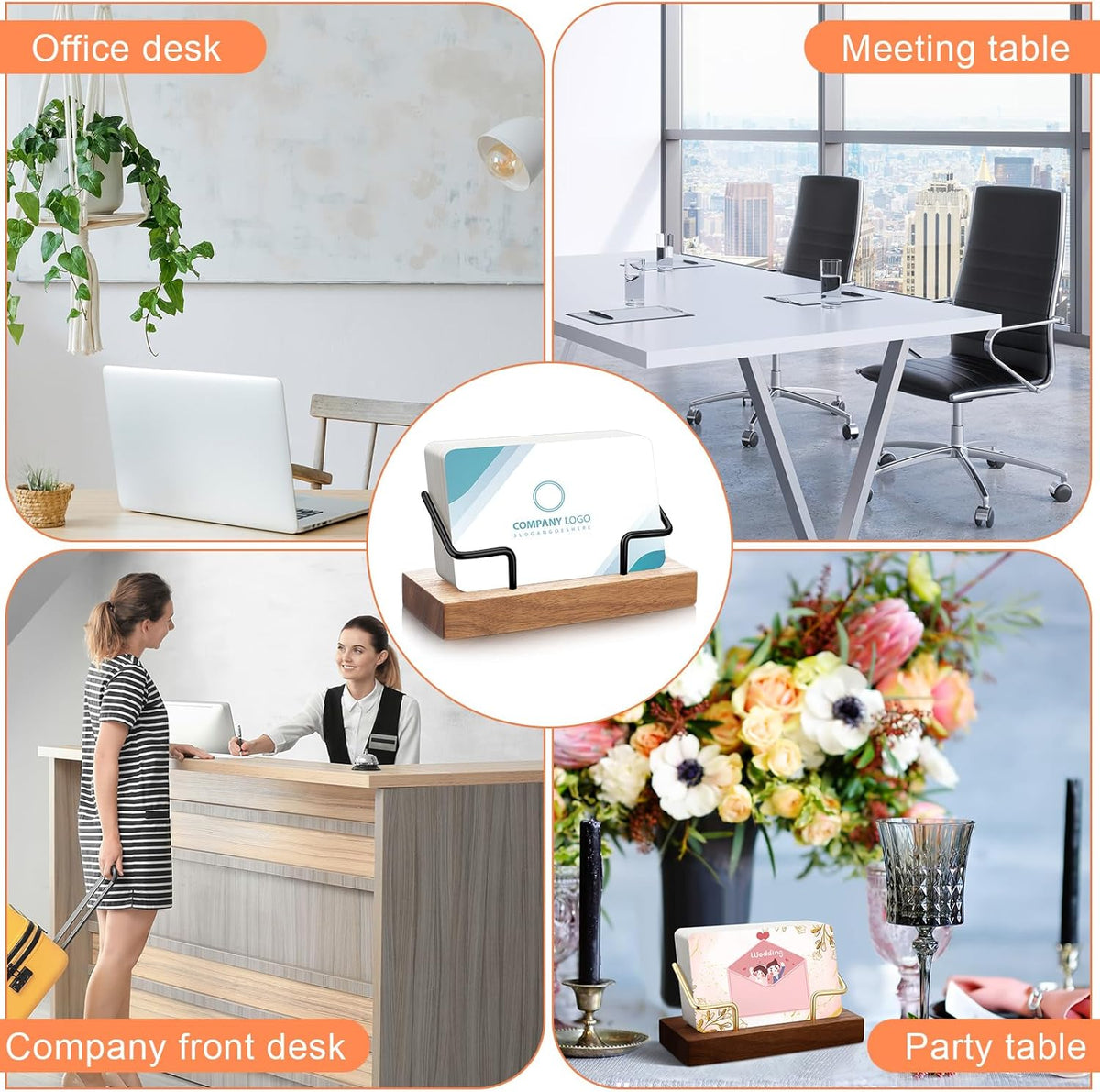 Amyhill 2 Pieces Wood Business Card Holder for Desk Wooden Business Card Display Stand Postcard Holder for Office Home Desktop (Light Wood Color, Black)