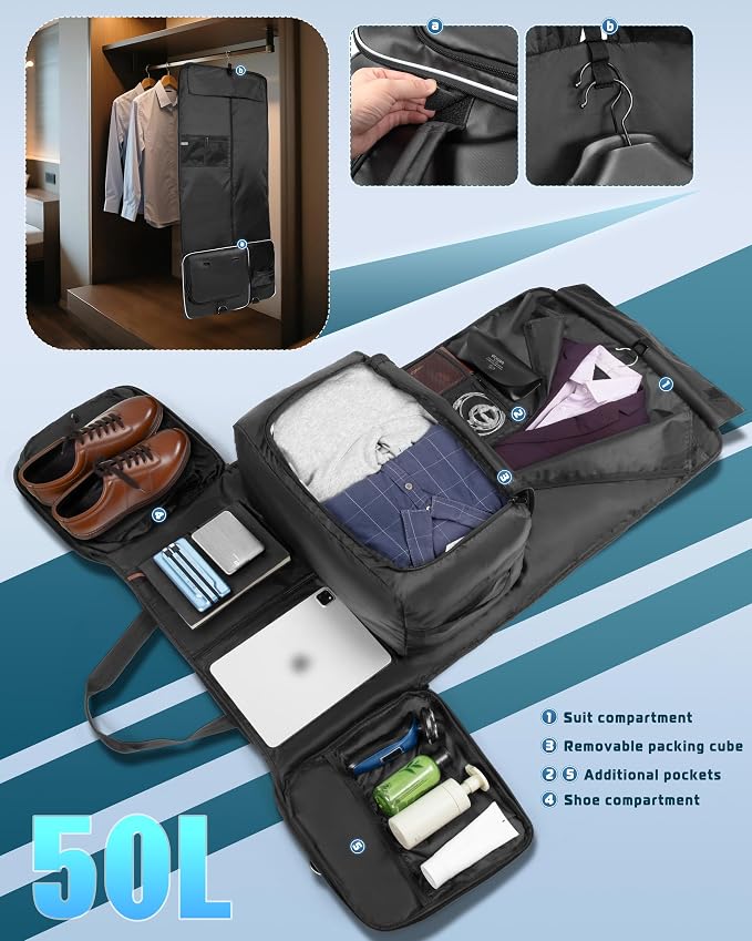 50L Convertible Garment Duffle Bag Backpack