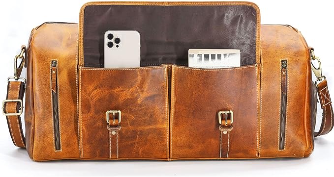 KomalC Leather Duffel Bags for Men and Women Full Grain Leather Travel