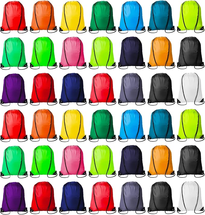 42 Pcs Drawstring Backpack Bags Sack Pack Cinch Tote Sport Storage Polyester Bag