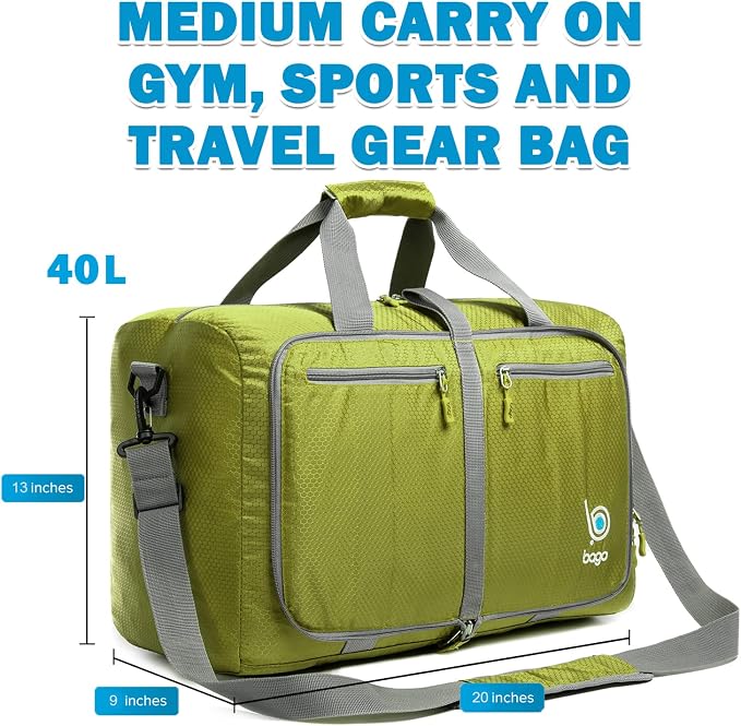 Bago Foldable Duffel Bags for Traveling Women & Men - 40L Sports Packable