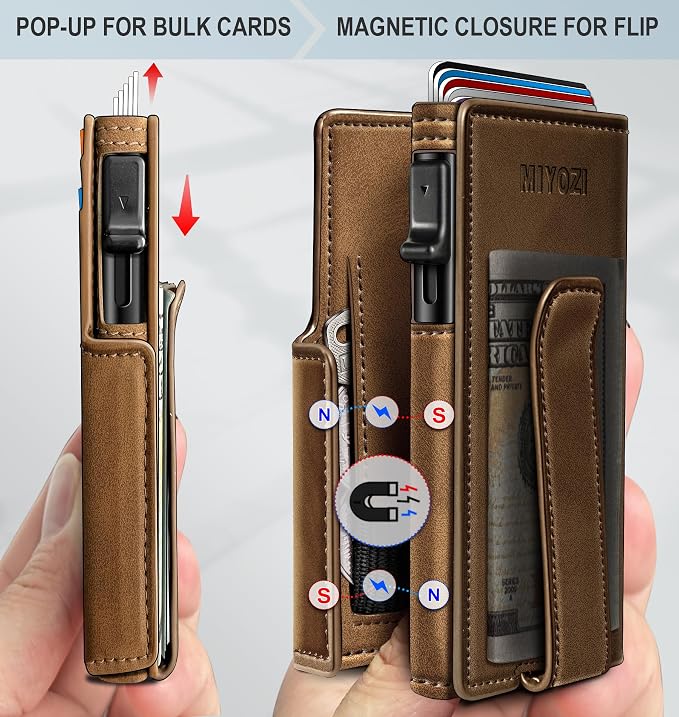 Men Wallet, with Money Clip Coins Pocket ID Window, Slim Front Pocket RFID