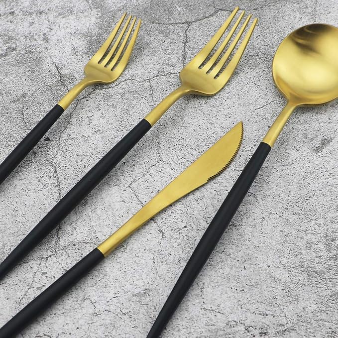 Gugrida 5-Piece 18/10 Stainless Steel Matte Gold Silverware Set, Kitchen
