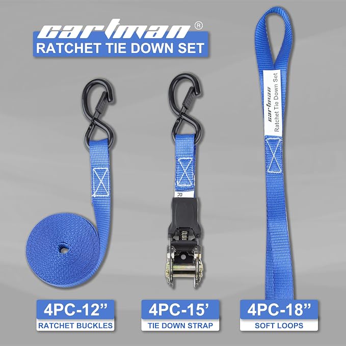 Cartman Ratchet Tie Down Straps 4PK 2, 000lb Max Break Strength