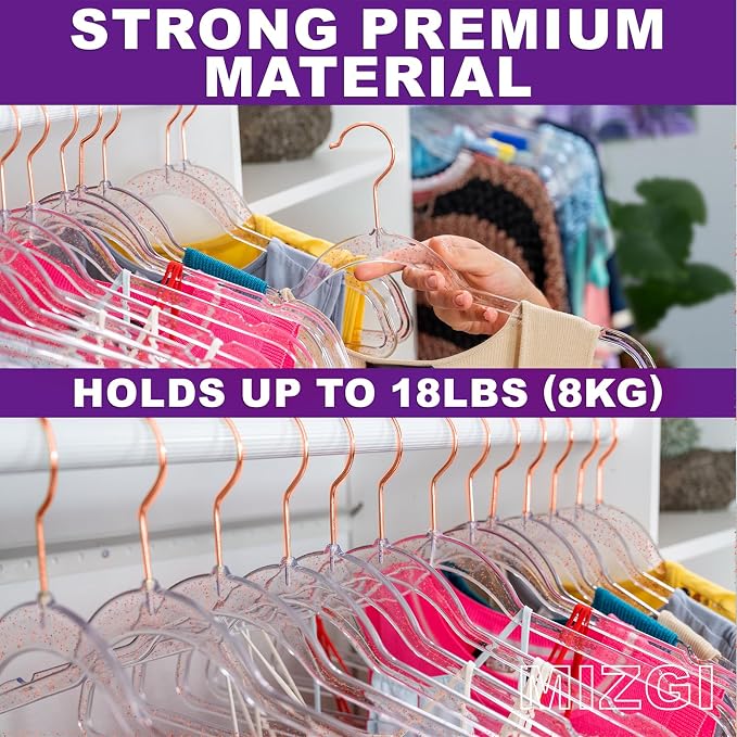 MIZGI Premium Clear Invisible Acrylic Hangers, Crystal Plastic Hangers