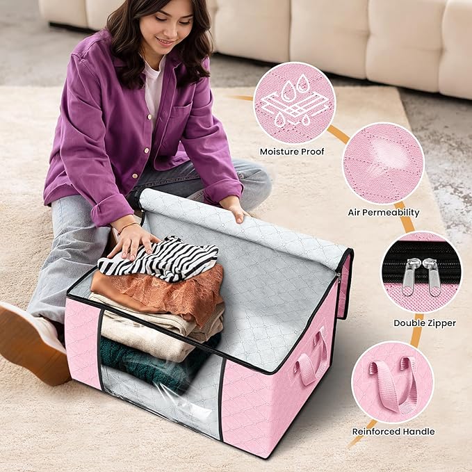 Fab totes 4 Pack Clothes Storage, Foldable Thick Fabric Blanket Storage Bags