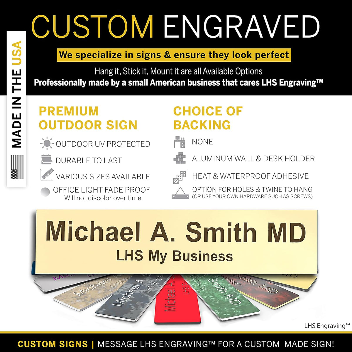 Engraved Name Plates for Door Sign Personalized Ivory Plastic Plaque with Brown Letters - Made in USA 2x12 B5
