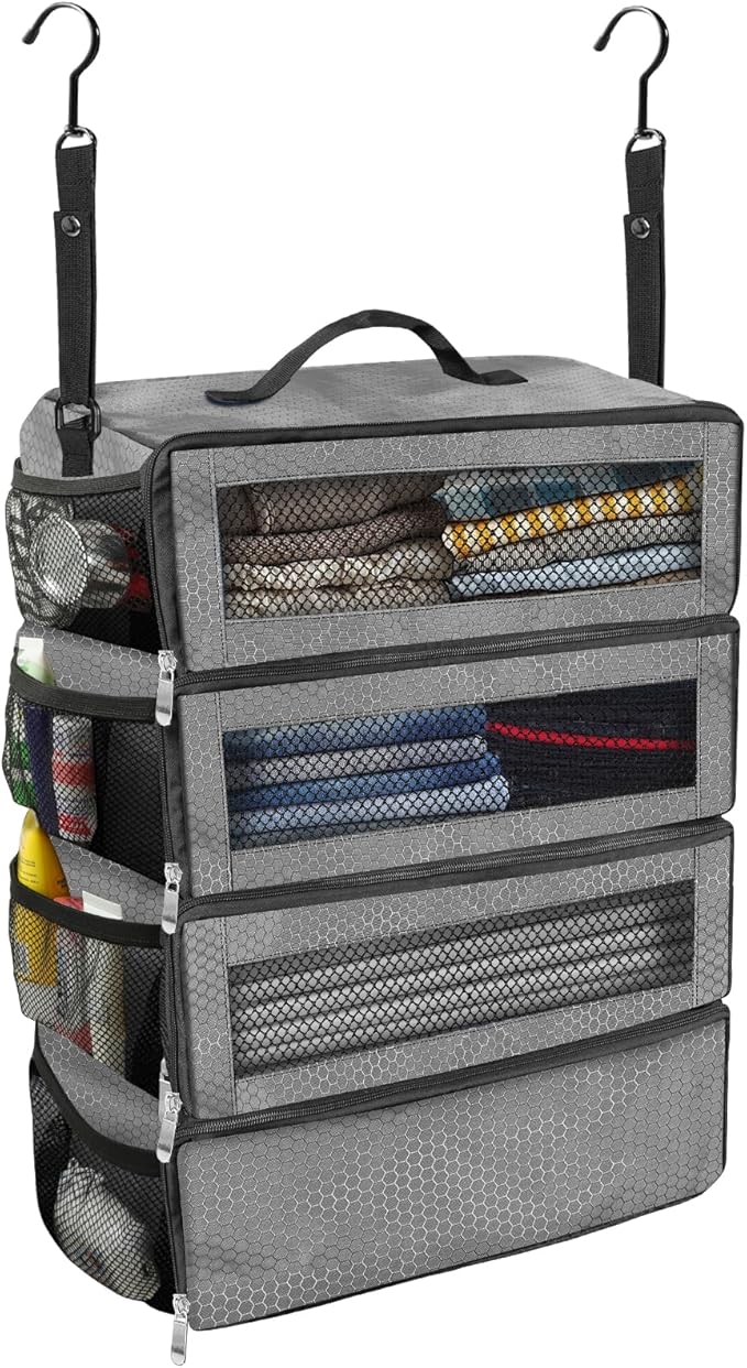 Suitcase Organizer, Travel Luggage Organizer Portable Hanging Travel Shelves