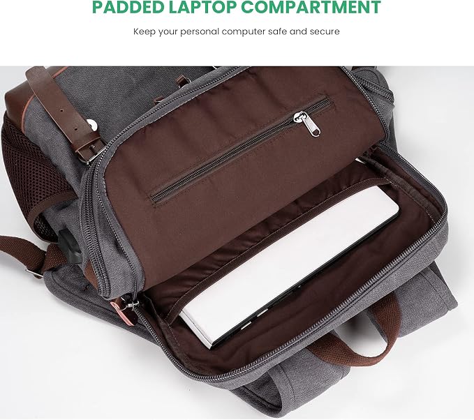 Modoker Vintage Backpack for Men Women, Canvas Bookpack Fits Most 15.6 Inches
