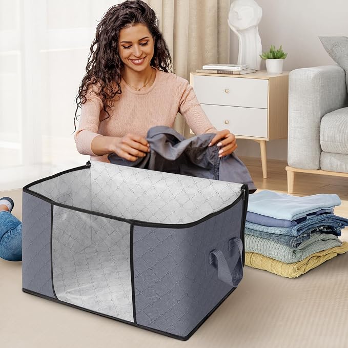 Fab totes 6 Pack Clothes Storage, Foldable Thick Fabric Blanket Storage Bags