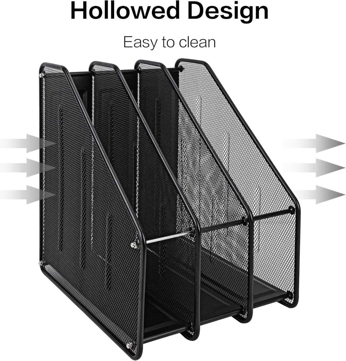 deli Mesh Magazine File Holder, Desk Organizer File Folder Document Rack for Office Organization and Storage, 3 Vertical Compartments, Black