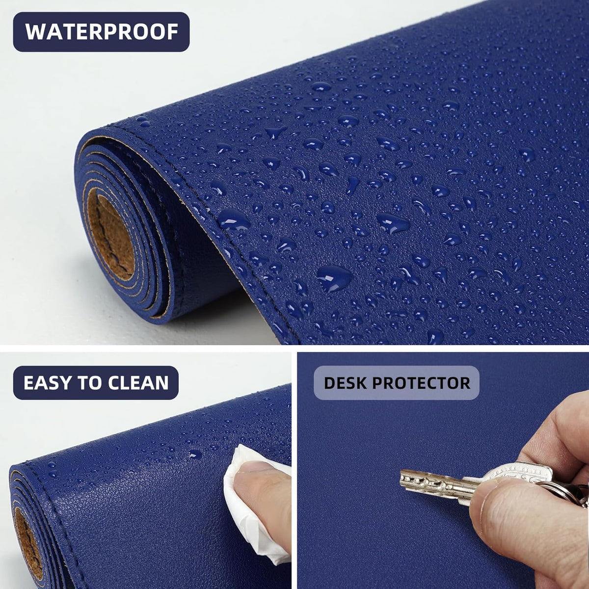Leather Desk pad Protector, Large Desk mat with Natural Cork & PU Leather,Mouse pad,Non-Slip Office Desk Mat,Waterproof Desk Writing Pad for Office and Home (47in*17in, Sapphire Blue)