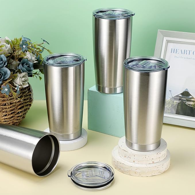 Sieral 36 Pack Stainless Steel Tumblers Bulk with Lids Double Wall Vacuum Insulated Coffee Cups Blank leakproof Powder Coated Tumblers for Engraving Wedding Graduation Party Favors(20 oz,Silver)