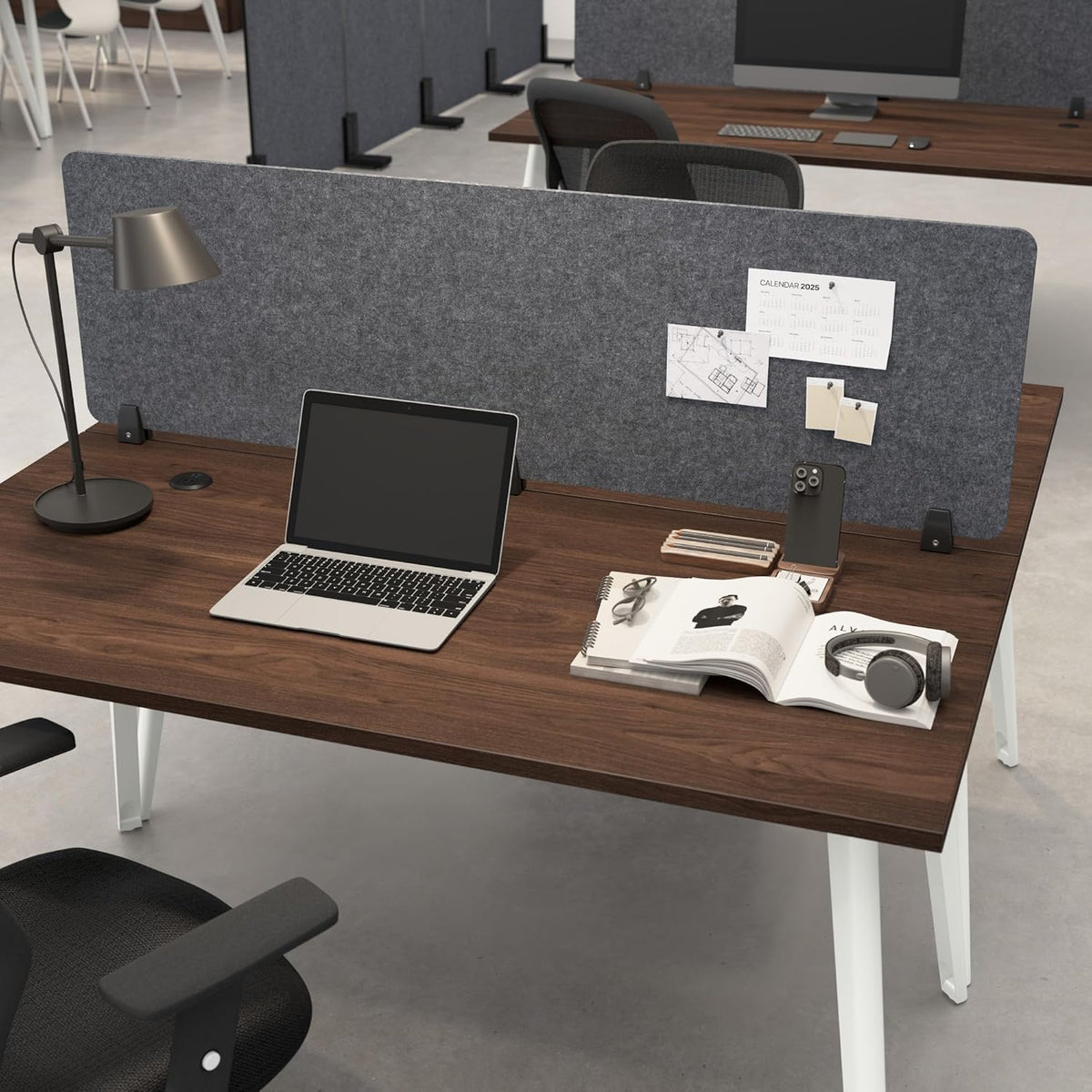 Bush Business Furniture 58W Desktop Privacy Screen in Cool Charcoal, Desk Mounted Office Partition with Acoustic Sound Dampening Panel