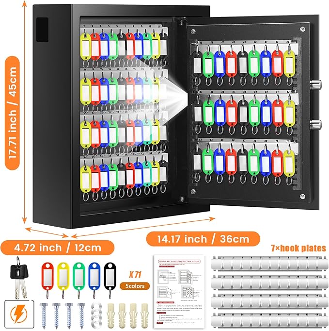 71 Keys Fireproof Key Lock Box, Anti-Theft Key Box Wall Mount