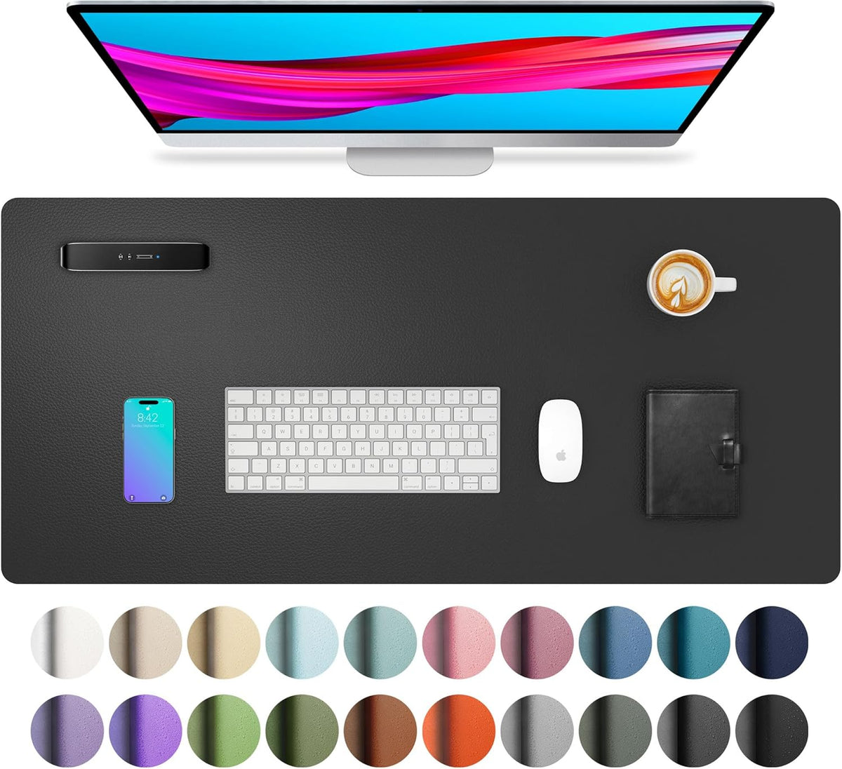 Aothia Leather Office Desk Pad Protector, Non-Slip PU Leather Desk Blotter, Waterproof Laptop Writing Mouse Pad for Office and Home, Black, 31.5" x 15.7"