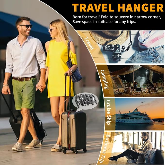 24 Pcs Black Travel Hangers Foldable