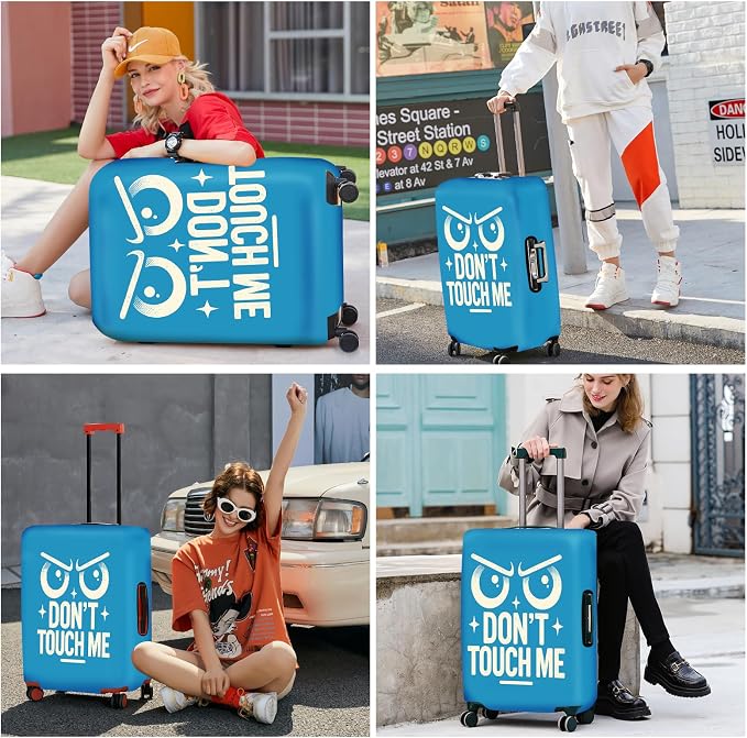 ANNA QUEEN Funny “Don’t Touch Me” Luggage Cover, Bold Blue Suitcase Protector