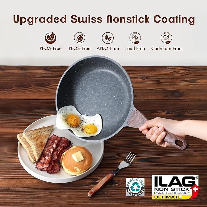 SENSARTE Nonstick Frying Pan Skillets, Swiss Granite Coating Omelette Pans