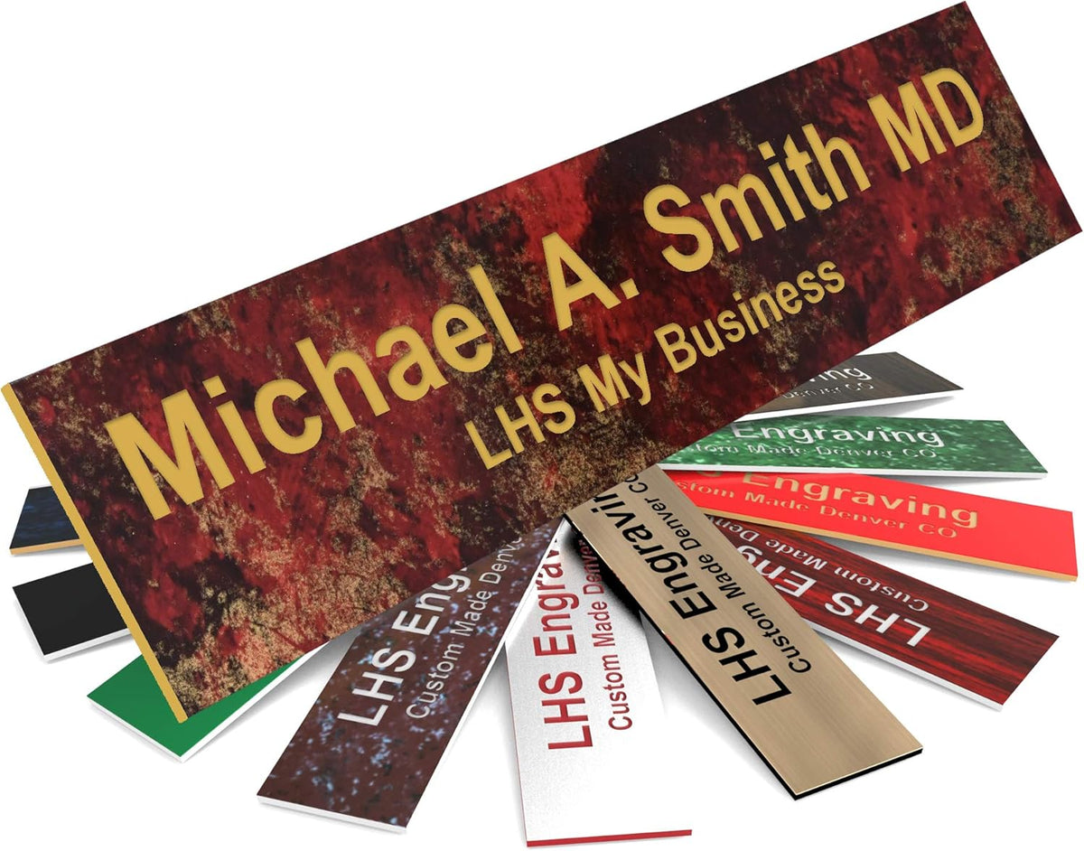 Engraved Name Plates for Door Sign Personalized Rustico Granite Pattern Plastic Plaque with Gold Letters - Made in USA 2x12 S7