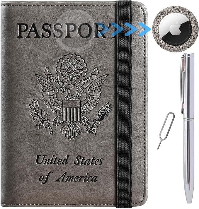 Airtag Passport Holder Cover Wallet Travel Essentials RFID Blocking Leather
